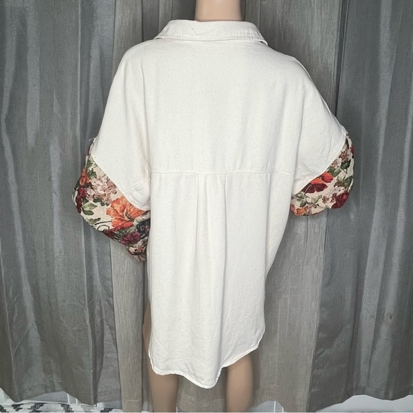 POL JACQUARD FLORAL VINTAGE CONTRAST SLEEVE SHACKET Cream Medium - Picture 6 of 13